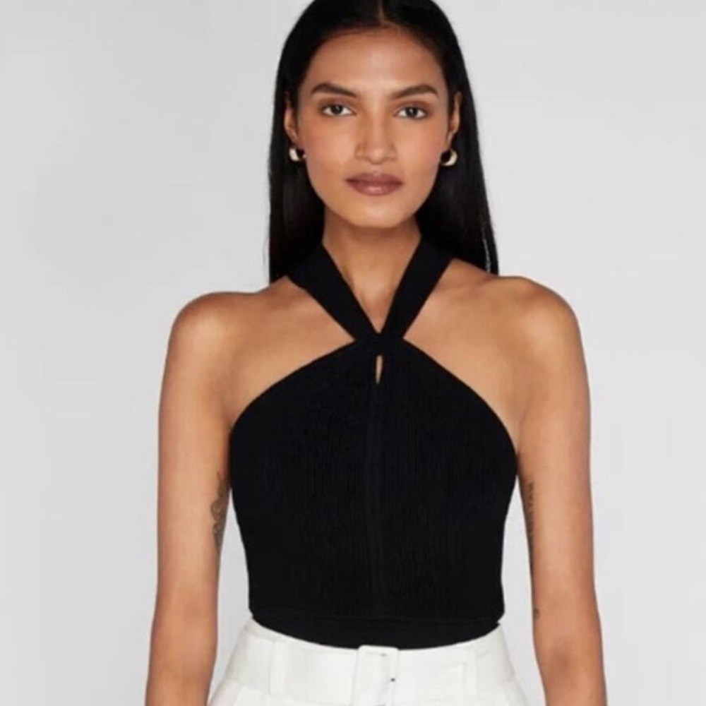 Club Monaco Raeni Ribbed Sweater Top in Black Size Medium